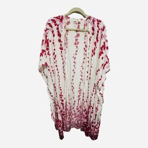 Umgee Cherry Blossom Short Sleeve Kimono Cover Up Lightweight White Pink M/L